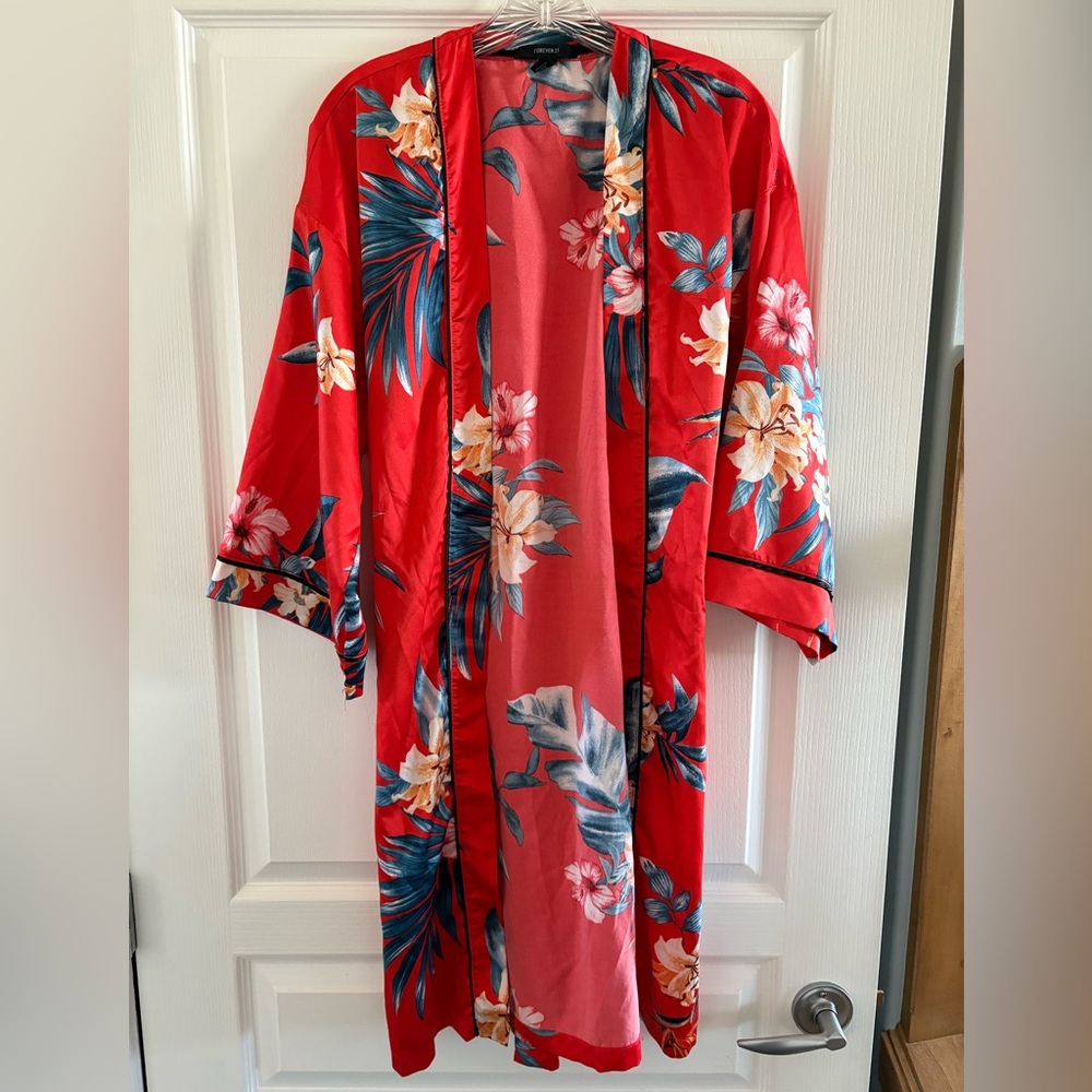 Forever 21 Red and Blue Floral Kimono